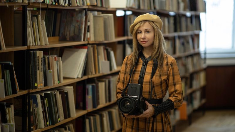 Woman, photographer, library — Printable Travel-Themed Bookmarks for Wanderlust Readers